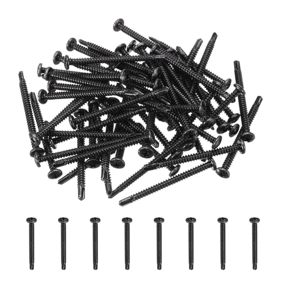 Uxcell 60Pcs M4.8 x 60mm Pan Head Self Tapping Screws for Metal, Black
