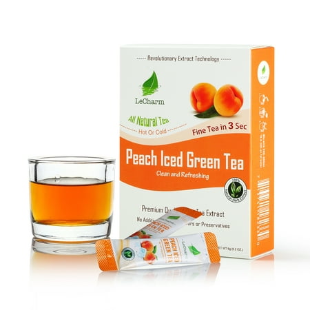 Peach Green Tea  Instant Tea on the Go LeCharm 100% Natural Tea Extract, Unsweetened Drink Instant Crystallized Tea Powder for Pure Water, Iced Tea and Hot Tea(10 (Best Way To Drink Green Tea Hot Or Cold)