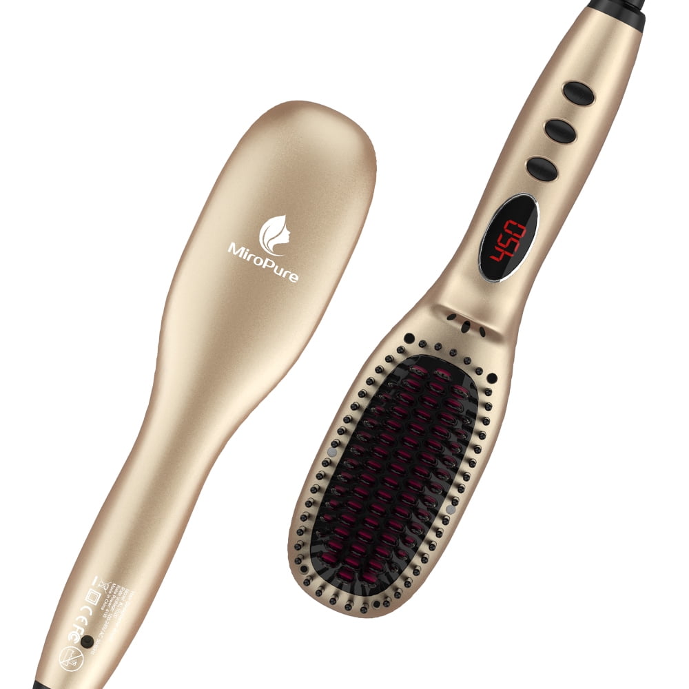 MiroPure Electric Hair Straightener Brush Suitable For All Hair Types, With  Compact Size, Ionic Generators, Worldwide Usable 100-240 Voltage, Gold  Color 