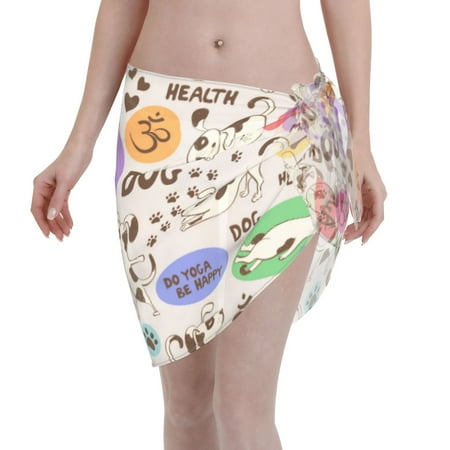 Qekee Dog Doing Yoga Women s Short Sarongs Cover Ups Sheer Bikini Wraps for Swimwear