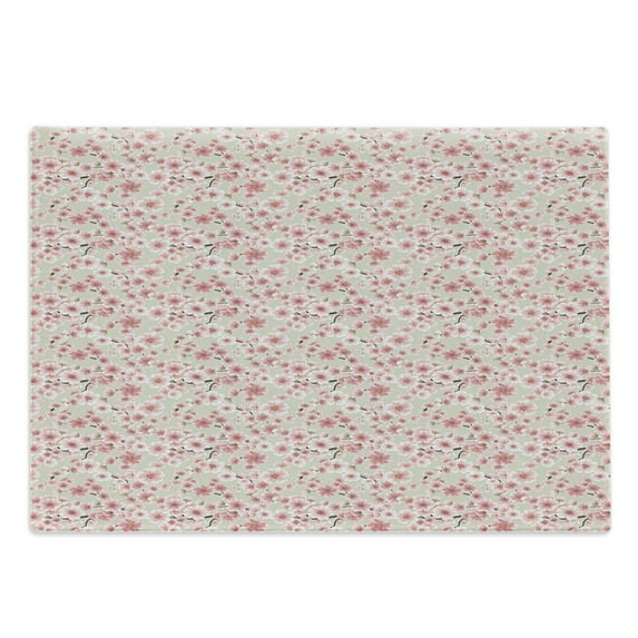 Cherry Blossom Cutting Board, Random Arrangement of Pastel Colored Blooming Sakura Flower, Decorative Tempered Glass Cutting and Serving Board, Large Size, Dried Rose and Eggshell, by Ambesonne
