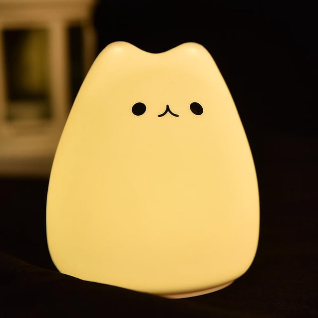 Cute 7 Color LED Night Light Soft Silicone Cat Pat Lamp Regalo para niños (Popular)