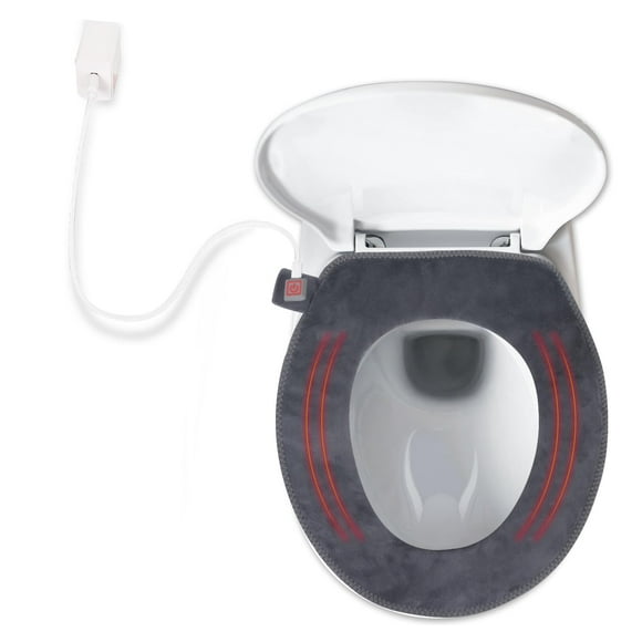 Hudson Comfort Housse de Siège de Toilette Chauffante - Chauffe-Siège de Toilette Alimenté par USB - Niveaux de Température Réglables Housse de Siège de Toilette avec Tissu Peluche Doux - Lavage à la Main et Installation Facile (Rond)