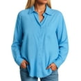 thumbnail image 4 of vigerkar Womens Button Down Shirts Solid Color Dressy Shirts Long Sleeve Work Blouses Collared Tops Tunics with Pocket (Blue, L), 4 of 9