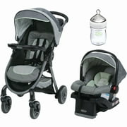 Angle View: Graco FastAction 2.0 Travel System with SnugRide Click Connect 35 LX Infant Car Seat, Mason with Nuk Simply Natural 5oz Bottle, 1-Pack