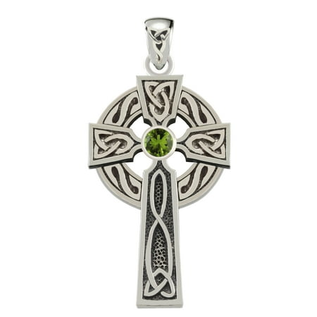 - 1.5in 0.925 Sterling Silver Irish Celtic Knot Cross Pendant Peridot
