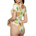 thumbnail image 3 of KLL Women 's Crew Neck Bodysuit Jumpsuits Colorful Lemons Print Short onesies Stretch T Shirts, 3 of 7