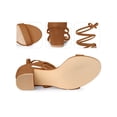thumbnail image 2 of BLISSFUL STEP Lace Up Strappy Block Mid Heels Sandals for Women Brown (Size 9), 2 of 6