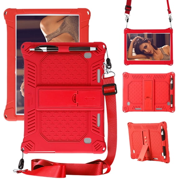 GJX 2026 New Tablet Cases for 10.1 Inch Android Tablets Silicone Material Cover for Tablet Android 10.1 Full Protection 10.1 Inch Android Tablet Case for Office Travel School Home Red