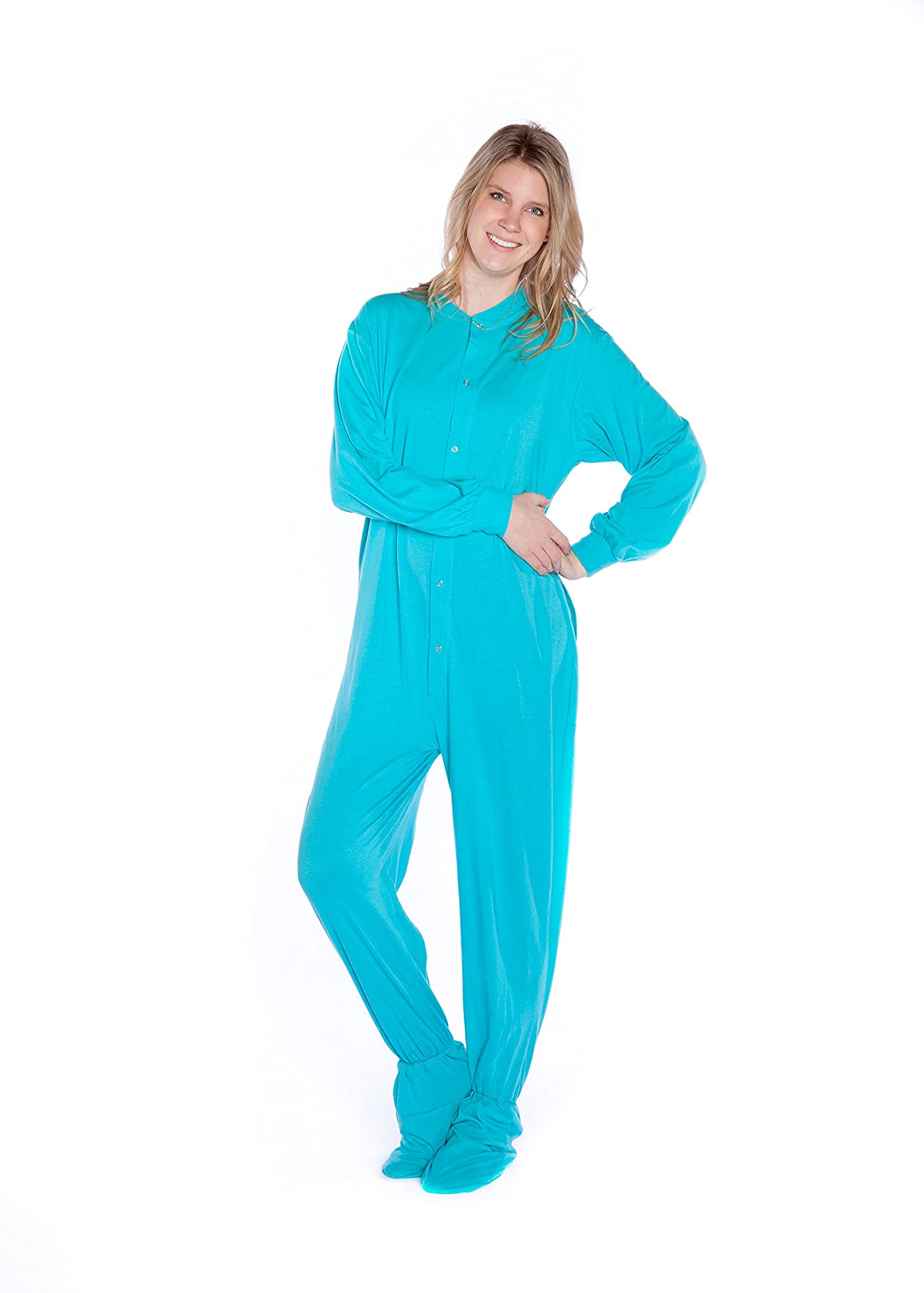 Big Feet Pajama Turquoise Jersey Knit Adult Onesie Footed Pajamas