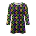 thumbnail image 5 of Mardi Gras Shirts for Women 3/4 Sleeve Carnival Graphic Top, Crew Neck Casual Tee, Soft Loose Fit Parade Outfit for Festival Party, 5 of 5