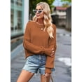 thumbnail image 3 of Women'S Short Batwing Hoodie 2025 Fall Outfits Trendy Crewneck Side Slit Fashion Pullover Tops Coffee Color S, 3 of 5