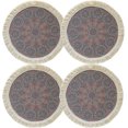 thumbnail image 1 of Juego de 4 manteles individuales redondos de algodón bohemio con borlas de macramé con estampado floral, lavables y resistentes al calor para mesa de comedor y cocina., 1 of 5