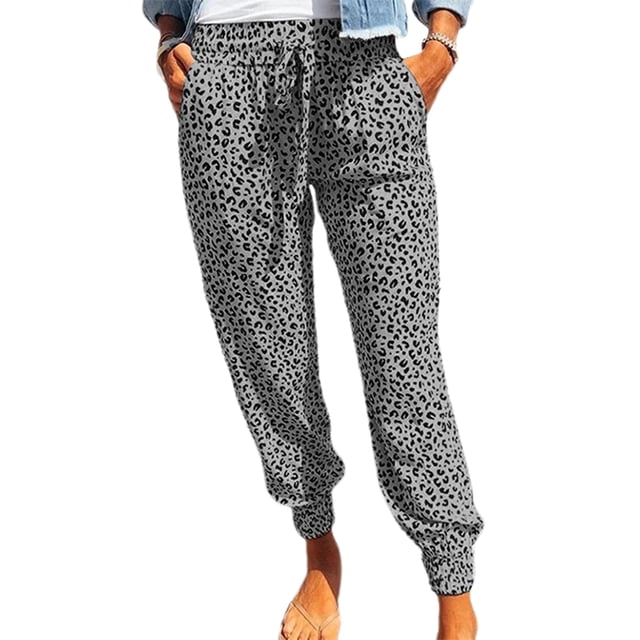 Pantalon à Imprimé Léopard pour Femmes, Pantalon Estival Ample à Lacets avec Poches Style Décontracté Vêtements