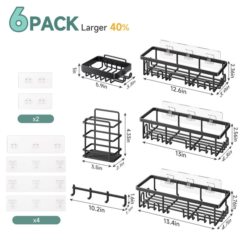 Ophanie 6-Piece Adhesive Shower Caddy Set, Black photo 2