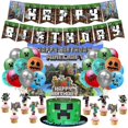 thumbnail image 1 of Minecraft Game Themed Kids Birthday Party Supplies Kit Balloons Banner Cake Topper Backdrop Decor Set, 1 of 4