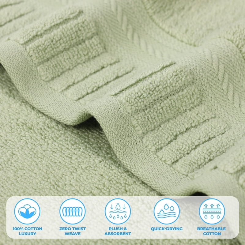 Superior Venice Ribbed Textured Border Zero Twist Bath Sheets, Set of 2, Green