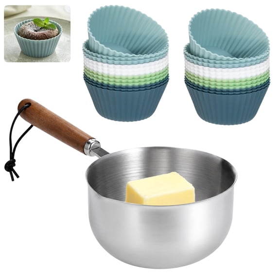 24 Pcs Silicone Muffin Cases, 2.6 x 1.2 in Reusable Silicone Baking Cups with Stainless Steel Saucepan, Non-Stick Air Fryer Muffin Cases for Baking Cupcakes Muffins Desserts, Muted Tones
