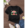 thumbnail image 1 of Camiseta de manga corta con estampado de sandía para niñas, cómoda camiseta de verano, cómoda camiseta de manga corta con cuello redondo, perfecta para uso informal de verano., 1 of 6