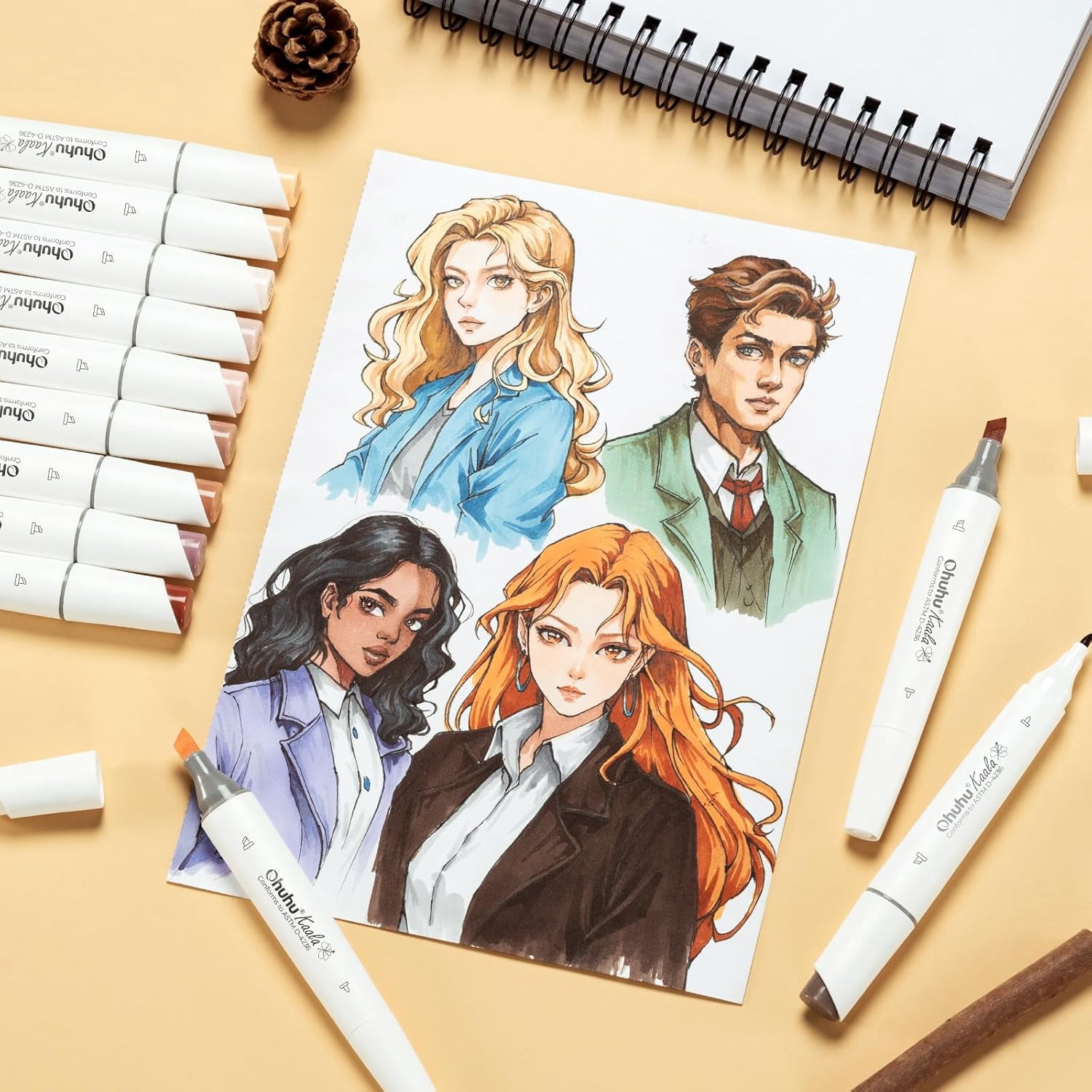 Ohuhu 24 Skin Tone Alcohol Markers, Slim Broad and Fine Tips, Refillable, for Artists, Kaala Series