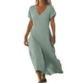 thumbnail image 3 of TaTaai Short Sleeve V-Neck Maxi Dress Women's Solid Color Casual Dress with Lock Detail Stretchy Polyester Blend Summer Wear Gift, 3 of 6