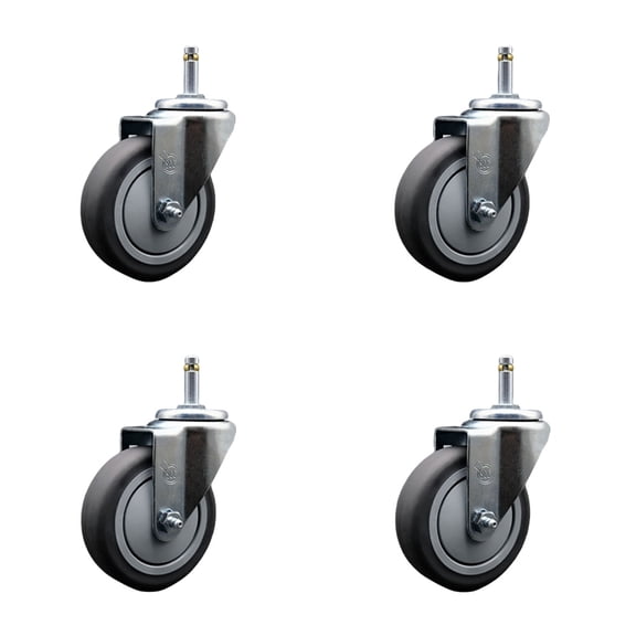4 Inch Thermoplastic Rubber Wheel Swivel 7/16 Inch Grip Ring Stem Caster Set SCC