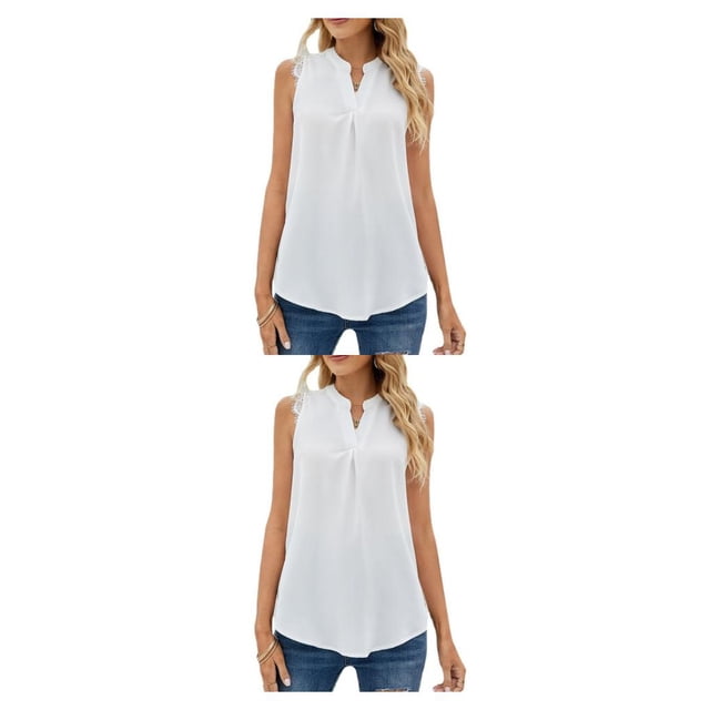Blusa Sin mangas Sonducket encaje Cuello en V mujer oficina Blanco XXL 2piezas