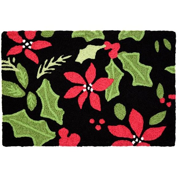 20 x 30 in. Poinsettia & Holly Toss Christmas, Floral & Accent Rug, Red & Green