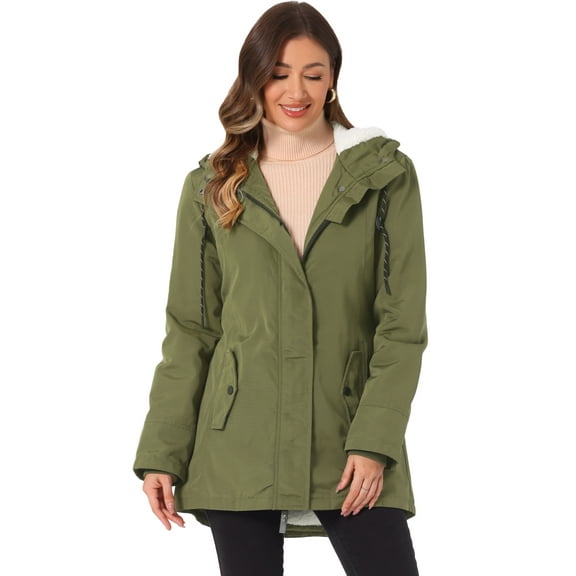 DARING DIVA Women's Parka Drawstring Waist with Faux Fur Hooded Coats XS Army Green