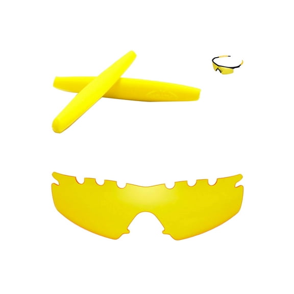 Walleva Yellow Vented Replacement Lenses And Yellow Earsocks For Oakley M Frame Strike Sunglasses