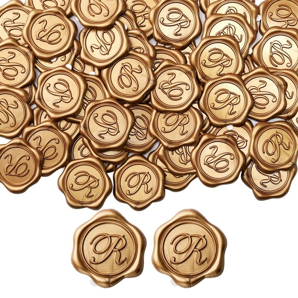 Pegatinas con sello de cera Yoption Initial R, oro envejecido, paquete de 100