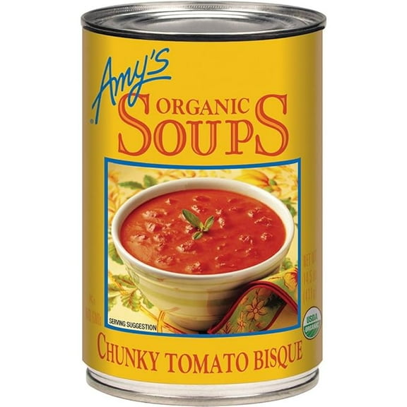 Amy’s Soup, Chunky Tomato Bisque Soup, Gluten Free, Made With Organic Tomatoes and Cream, Canned Soup, 14.5 Oz