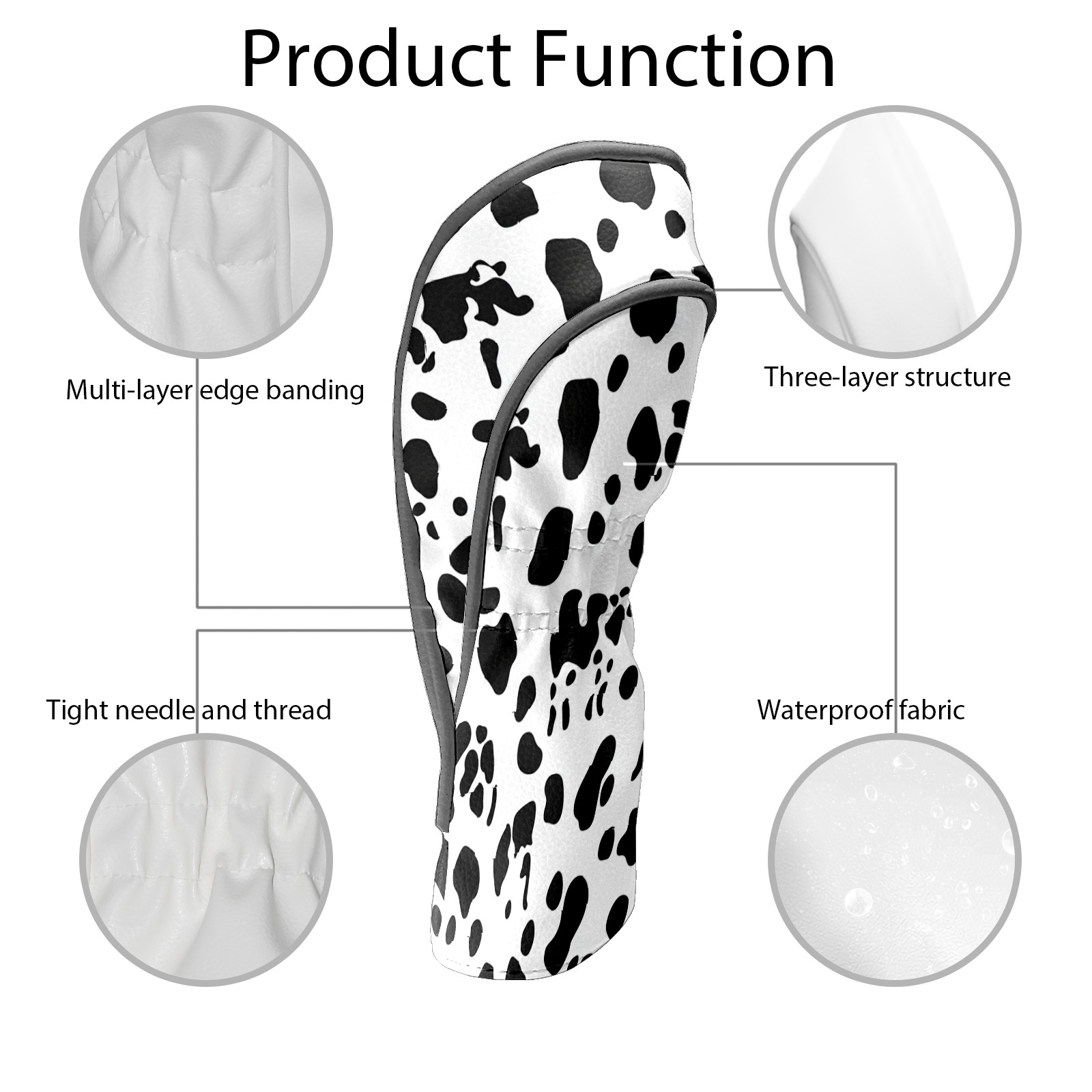 Golf Club Covers PU Leather Waterproof Head Covers for Fairway Woods Hybrids Cow Pattern