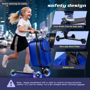 Advwin Scooter Suitcase with Top Opening & LED Light-up Wheel, Lightweight Hardshell Foldable Ride-On Luggage with Adjustable Handle for Travel, Blue