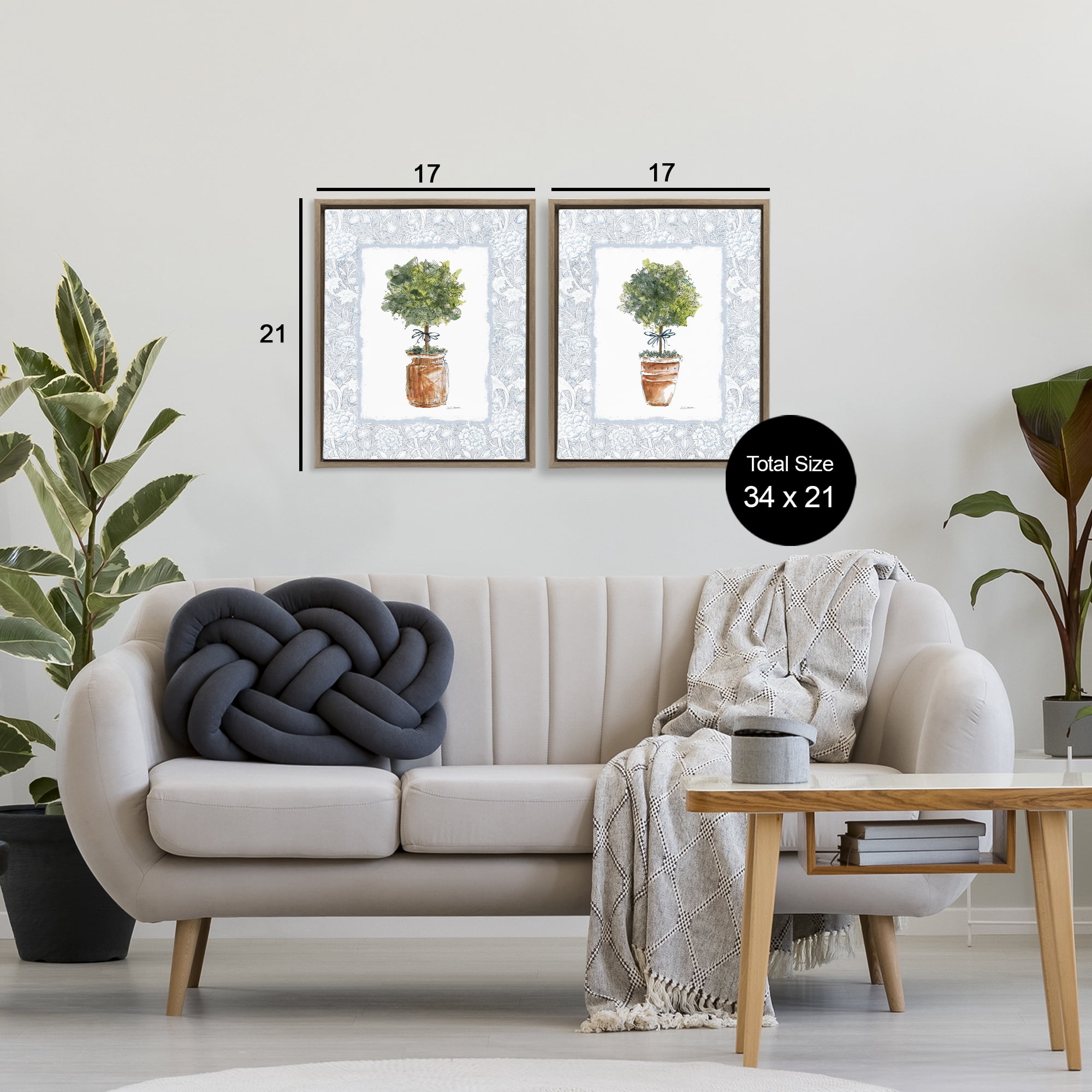 Stupell Industries Potted Topiary Plants 2 Piece Brown Framed Floater Canvas Set, design by Carol Robinson