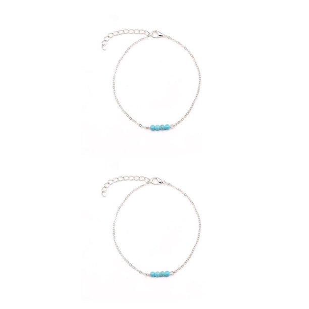 Guardurnaity Tobilleras Cadena de pie flexible Joyería turquesa Accesorios de playa Regalos del día de San Valentín de tobillo para mujeres niñas plata 2piezas Guardurnaity CBP253443