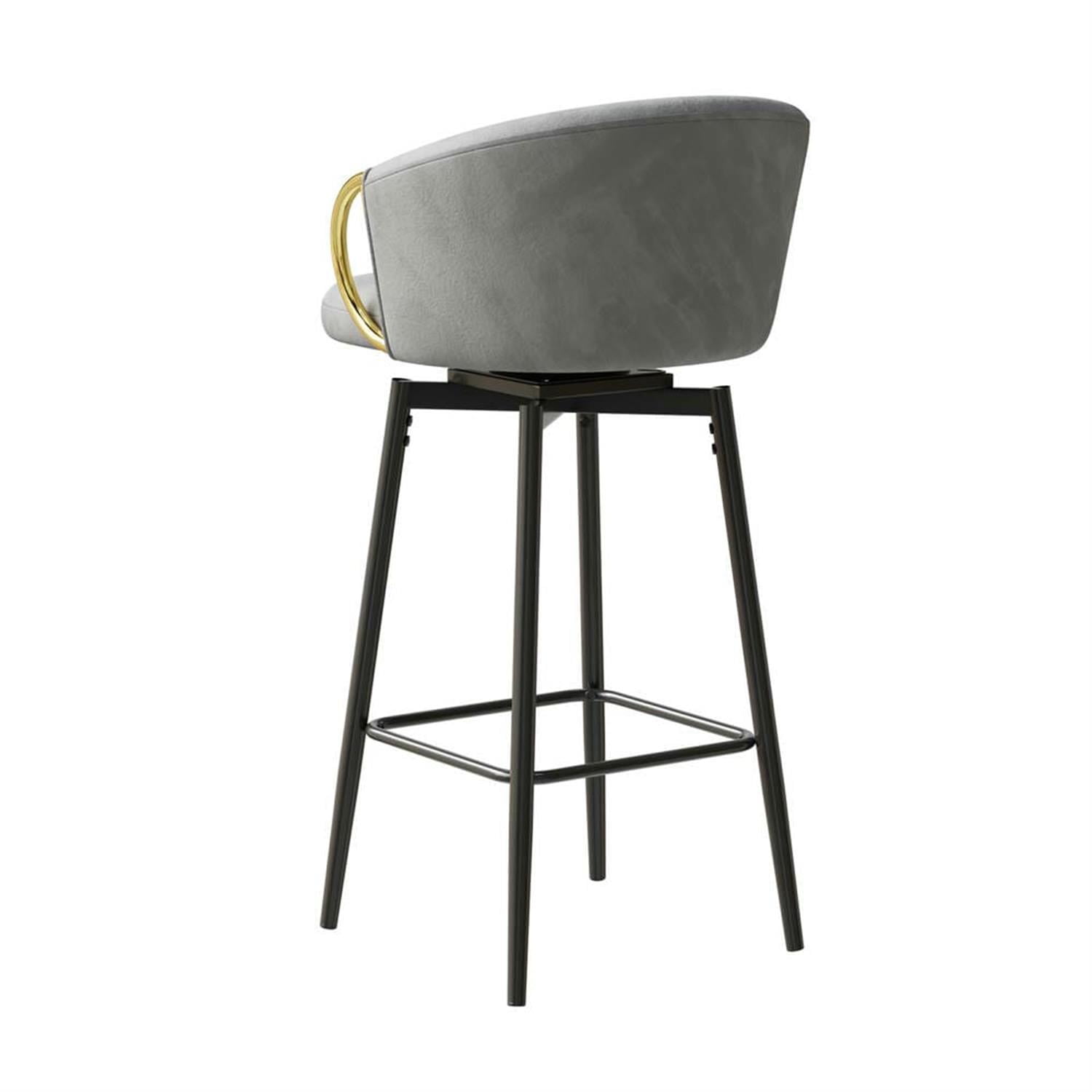 Demi Bonn 37" Counter Height Bar Stools Set of 2, Velvet Swivel Barstools with Back, Kitchen Island Countertop Chairs for Dining Room, Gray