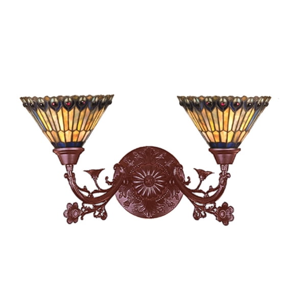 Meyda Tiffany - 31971 - Two Light Wall Sconce - Tiffany Jeweled Peacock - Antique,Bronze-95pack
