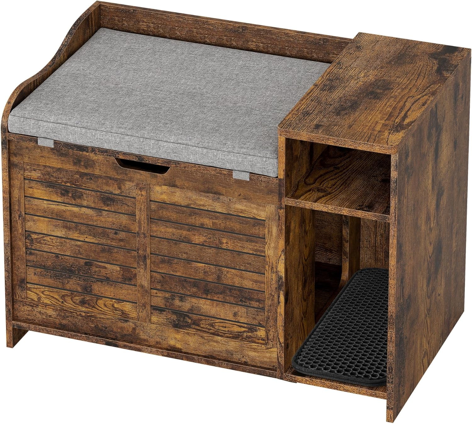 Hidden Cat Litter Box Furniture, Flip-Top Entryway Bench with Storage & Ventilation