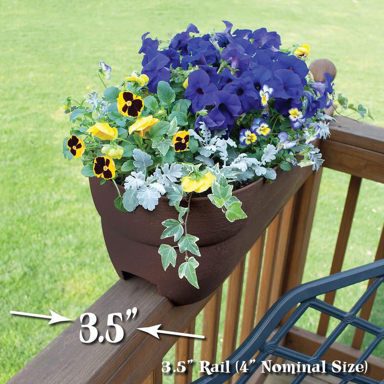Bloomers Rail Picker Self-Watering Rail Planter Grow Box – 24" Weatherproof Resin Planter– Brown