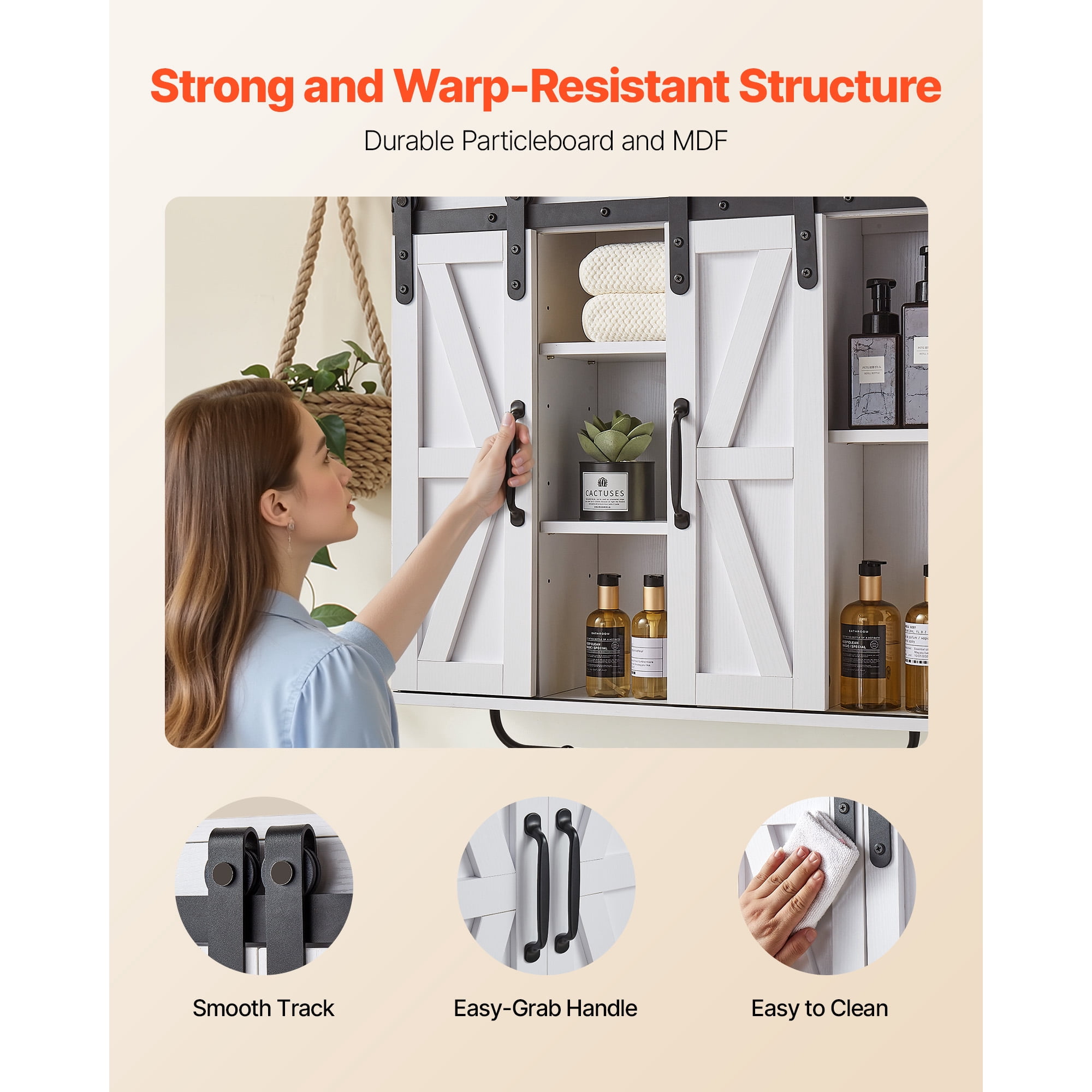 KFFKFF Bathroom Wall Cabinet with Adjustable Shelf, 2 Doors, and Open Storage Space, Wall-Mounted Organizer with Towel Bar and Hooks for Bathroom, Laundry Room, or Kitchen, White
