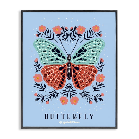 Stupell Industries Bohemian Butterfly Symmetry on Blue Black Framed Giclee Art, 11 x 14, by Indira Prieto | IndySign