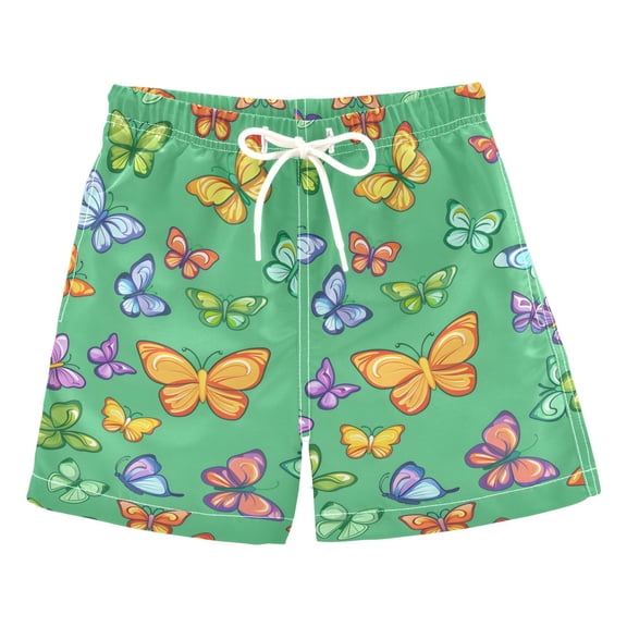 joogoo Boys Swim Trunks Butterflies on Green Beach Board Shorts Drawstring Swimsuit S