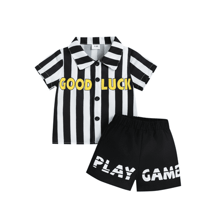 

Qiylii Toddler Baby Boys Casual Outfits Set Letter Printed Short Sleeve Stripe Shirt+Printed Short Pants 3M-3Years
