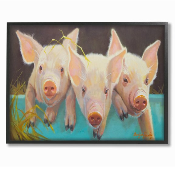 The Stupell Home Decor Collection Pink Piglets In A Blue Pail Painting Wall Art