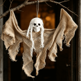 thumbnail image 3 of Halloween Skull Hanging Ghost Ornaments 13.8in Tattered Cloth Spooky Pendant Props ,Indoor Outdoor Ghost House Seasonal Decor Multi‑color Options, 3 of 5