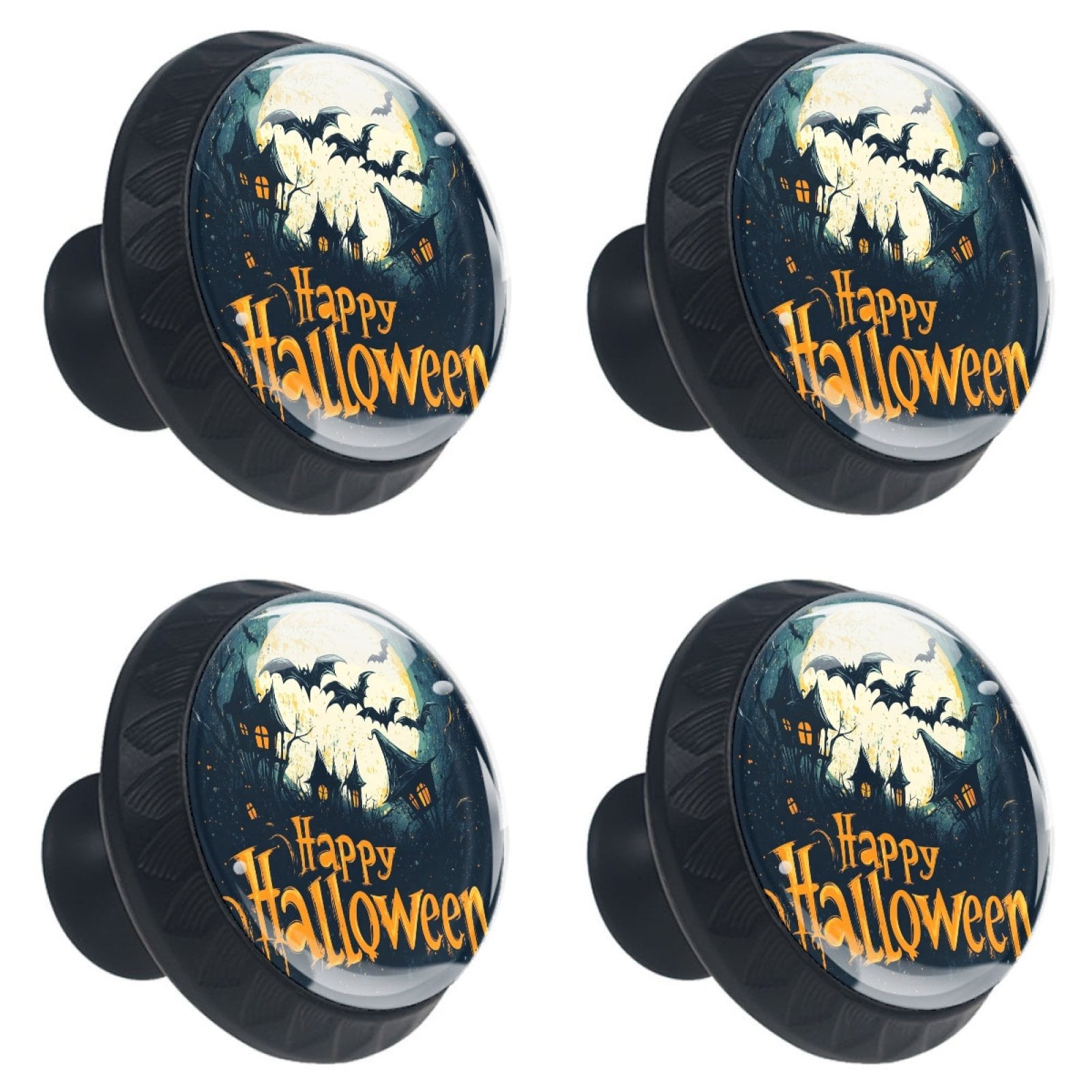 4 Pcs Happy Halloween Knobs for Kitchen Cabinet Cupboard Dresser Bookcase Drawer Pulls Handles Round Home Decor