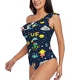 thumbnail image 2 of Gaeub Funny Spaceships Women's One Shoulder Ruffle Tummy Control Swimwear for Swimming Surfing Beach Party - Medium, 2 of 8