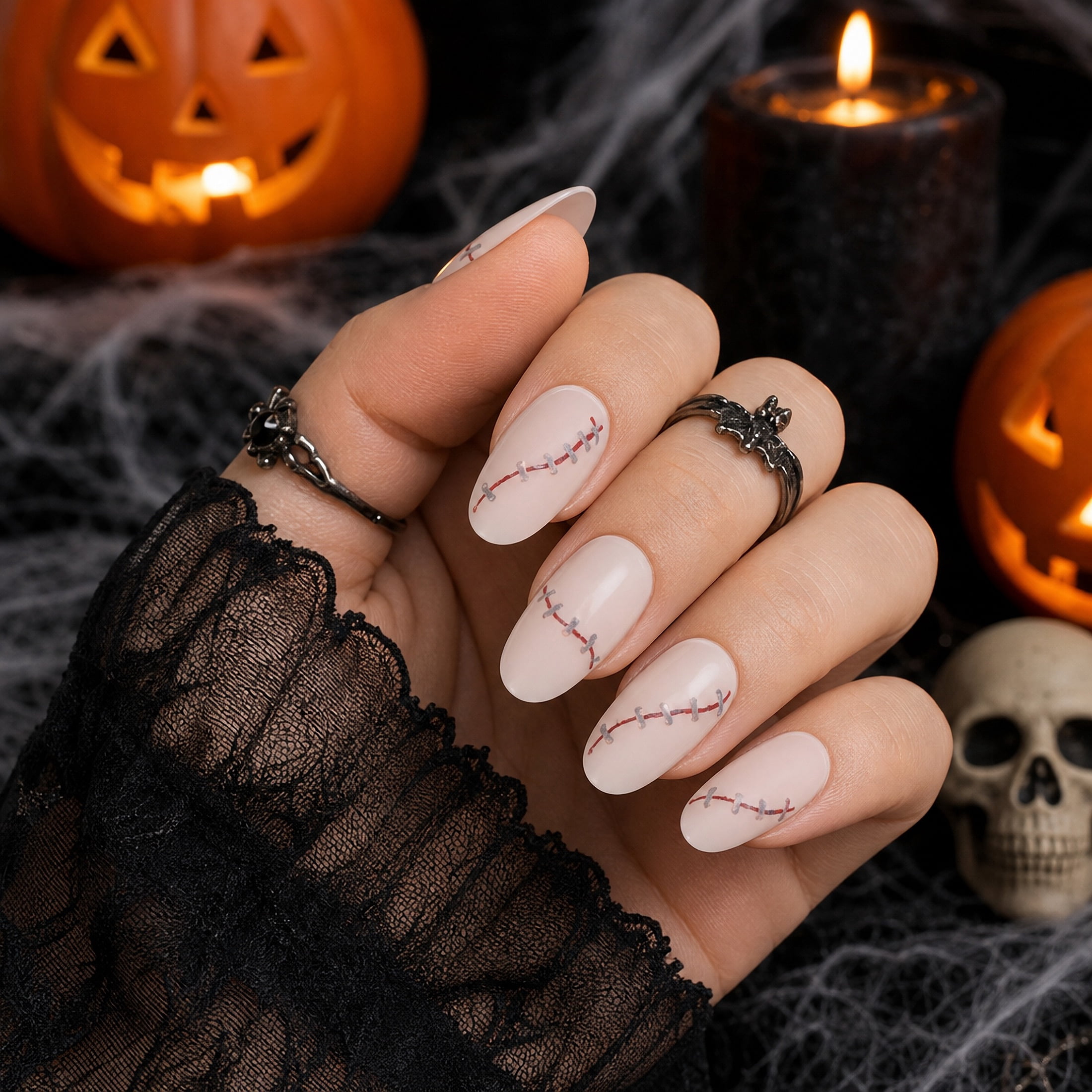 Expressions 24-Pack Self Adhesive Halloween Press-On Nails - Stitches