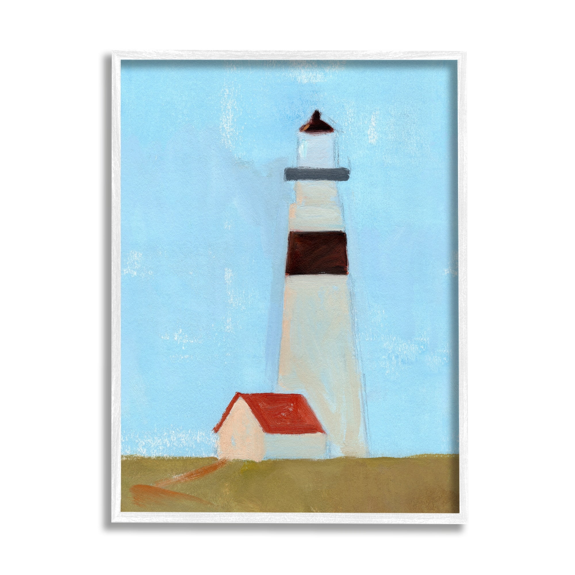 Stupell Industries Lighthouse Daytime Blue Sky Rural Grass Scene Painting White Framed Art Print Wall Art, Design by Jacob Green